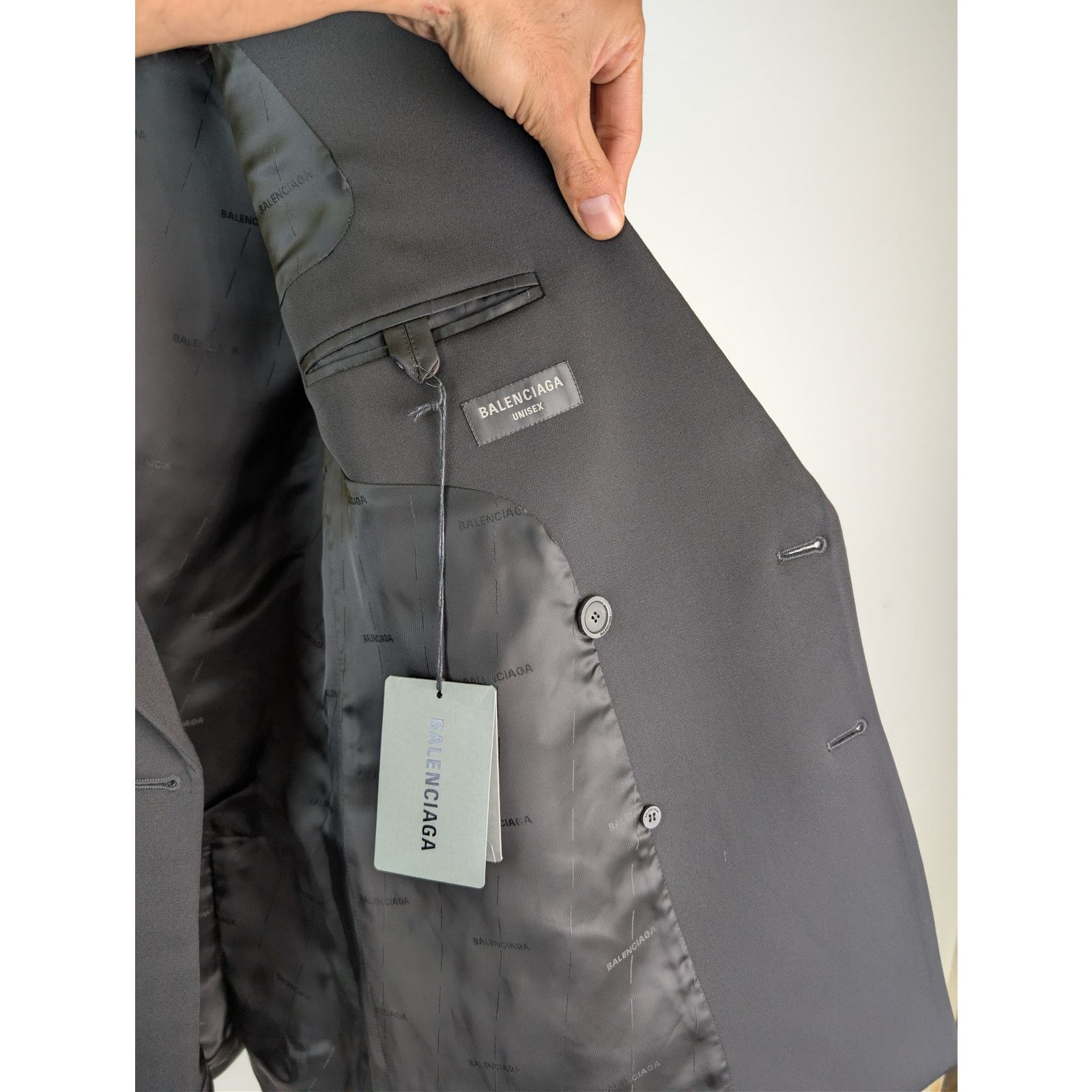 Balenciaga o1rshd1 Wool Barathea Shrunk DB Blazer / Jacket in Black Size US M / EU 48-50 / 2 - 8 Thumbnail