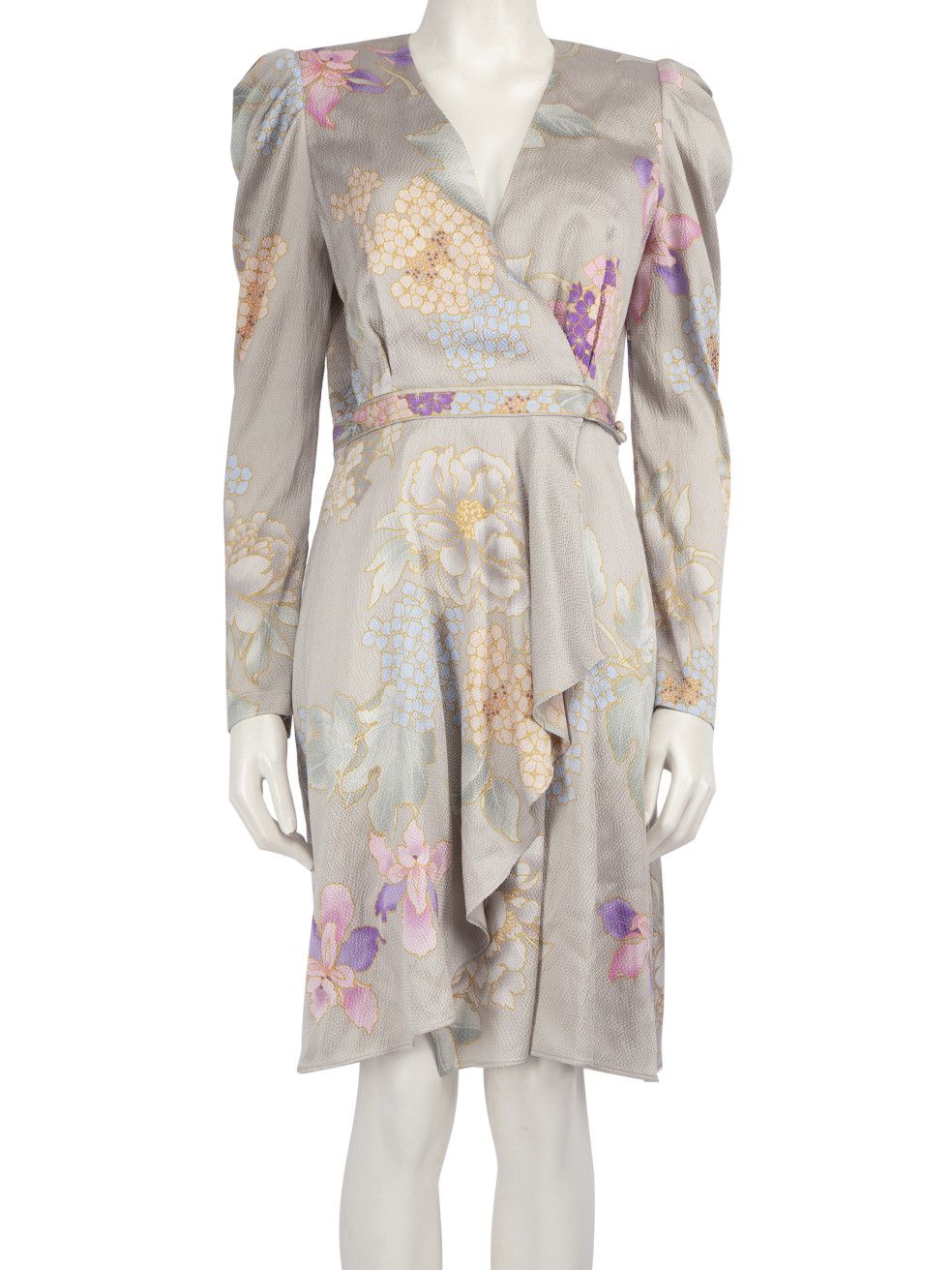 Leonard Paris Floral Silk Knee Length Wrap Dress Size M / US 6-8 / IT 42-44 - 1 Thumbnail