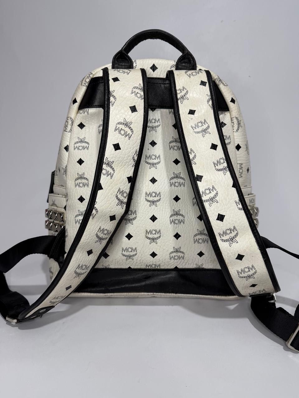 MCM MCM White Visetos Coated Canvas Stark Studs Backpack Size ONE SIZE - 5 Thumbnail