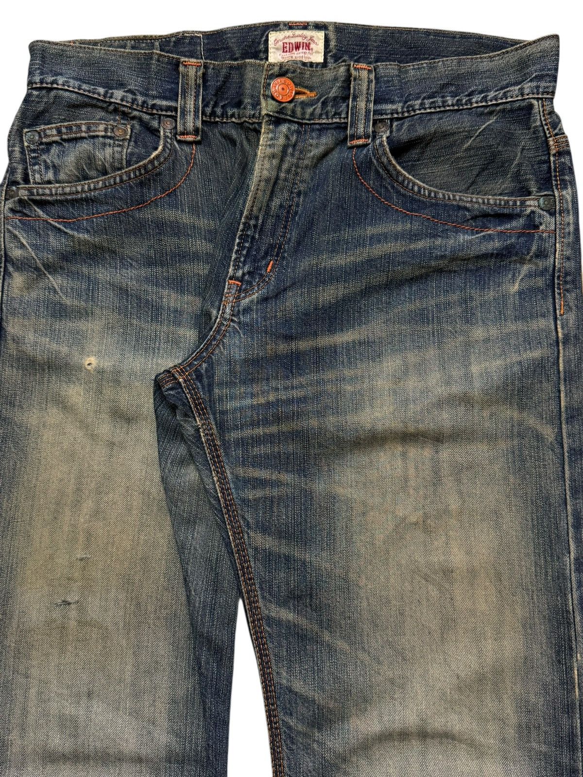 Edwin Vintage 90s Edwin XV Blue Faded Wash Whiskers Straight Loose Size US 34 / EU 50 - 3 Thumbnail