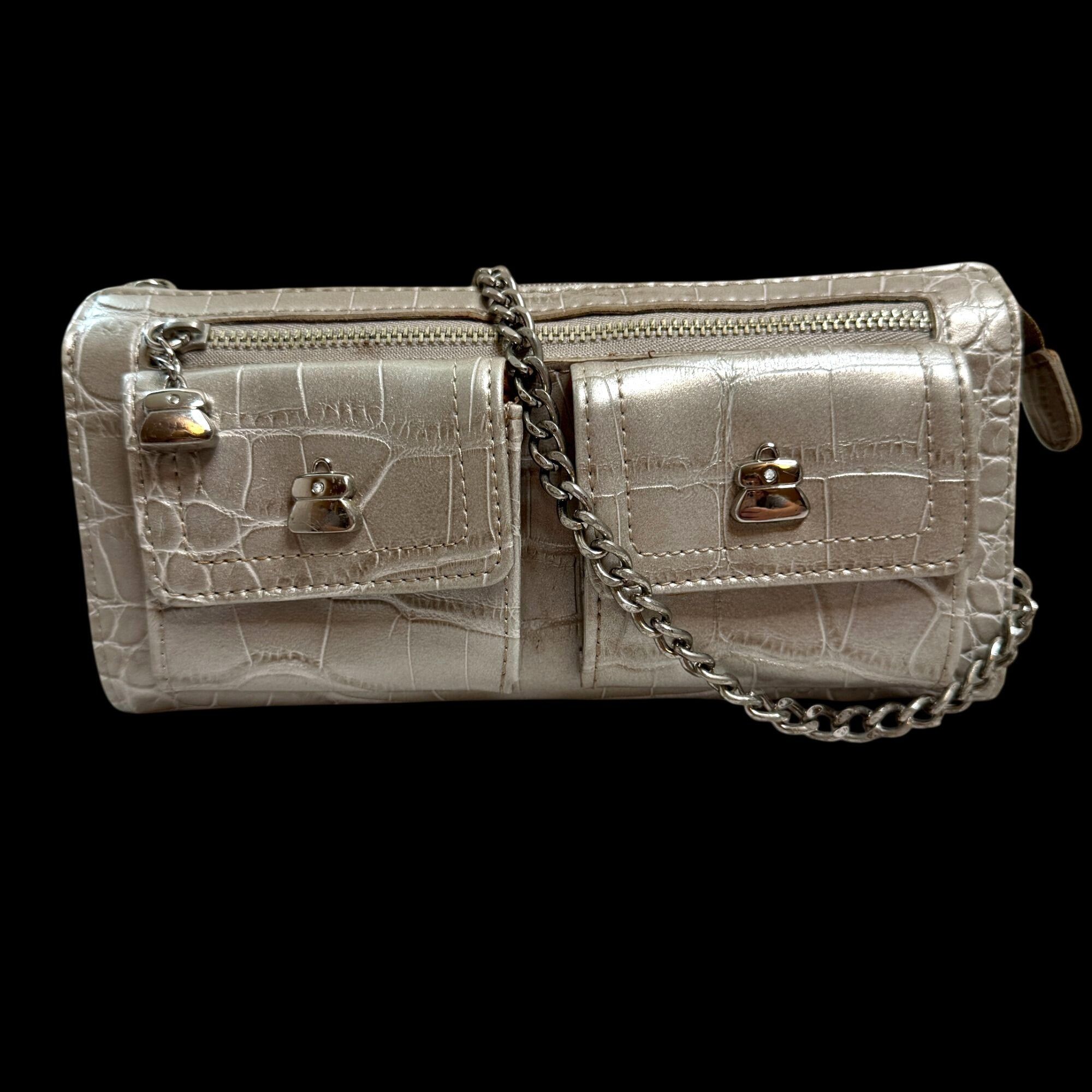 Other KATHY Van Zeeland Crocodile Print Leather Chain Logo Clutch Size ONE SIZE - 1 Thumbnail