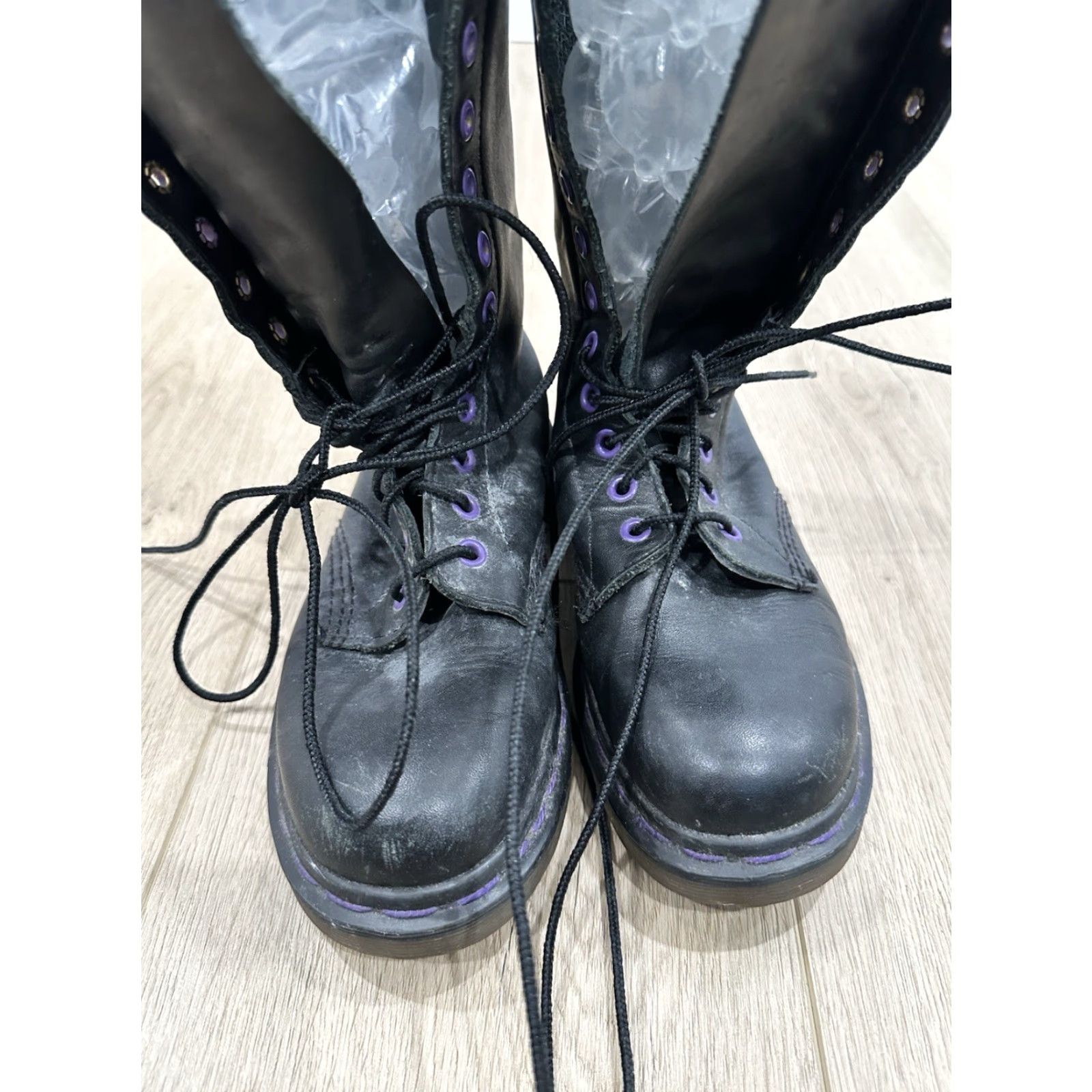 Dr. Martens Dr. Martens 14 Eye Boots Women Black Leather Combat UK 4 Mid-Calf Leather Lining Rubber Sole Size US 4 / IT 34 - 7 Thumbnail
