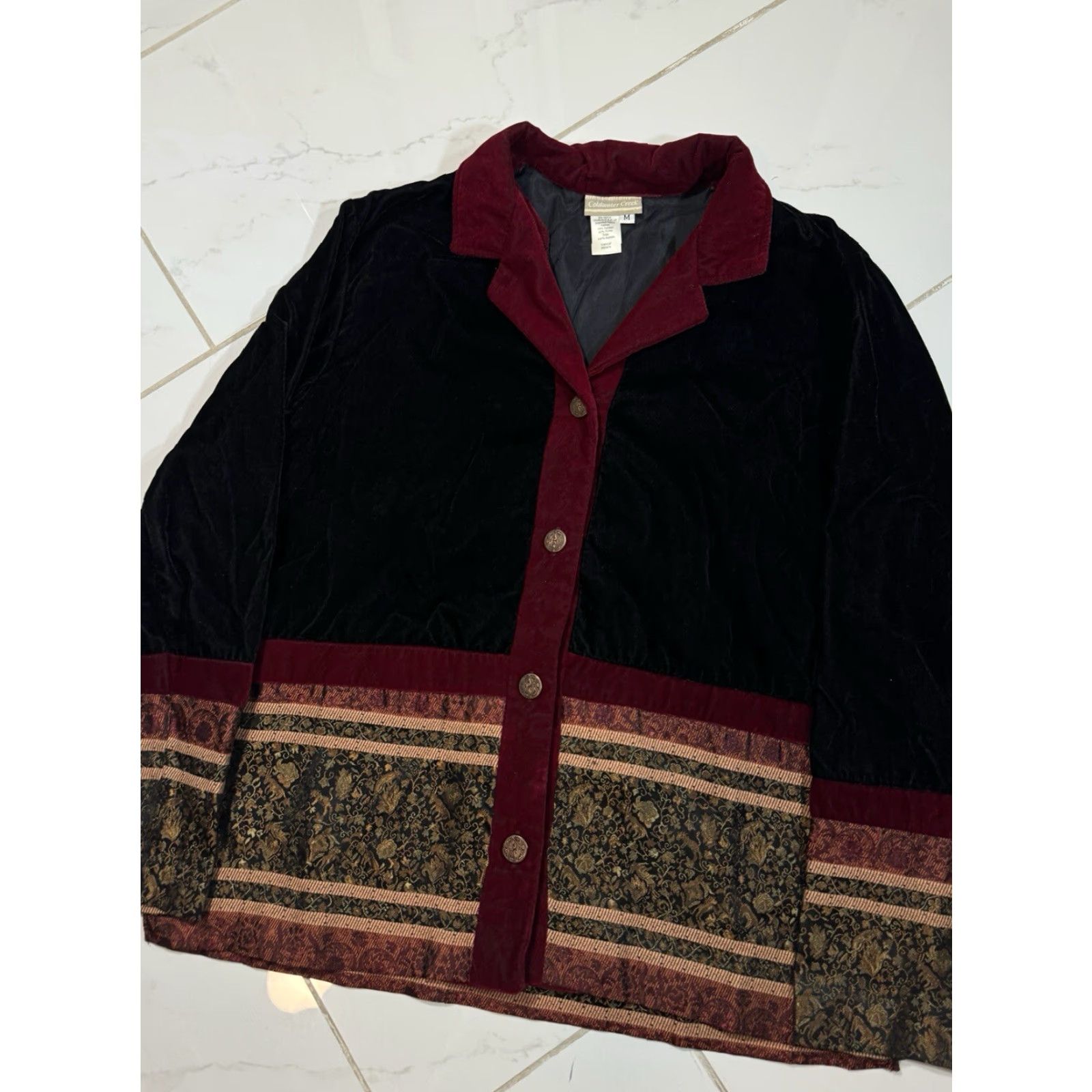 Coldwater Creek VINTAGE Coldwater Creek Velour Button Up Shirt Women M Black Size M / US 6-8 / IT 42-44 - 2 Thumbnail
