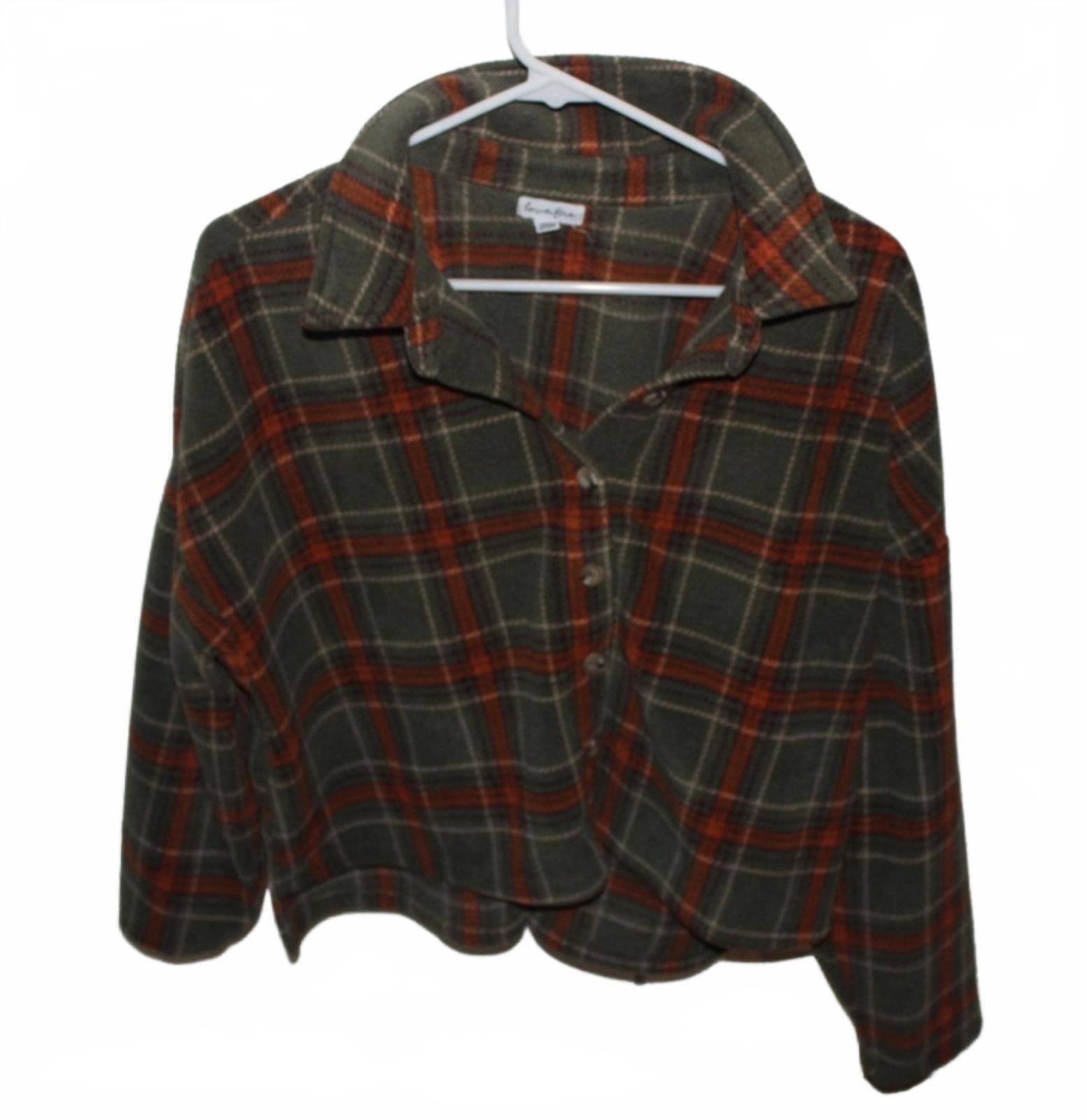 Other Love Fire Juniors Olive Rust Plaid Button-Up Crop Sweater XL Size XL / US 12-14 / IT 48-50 - 2 Thumbnail