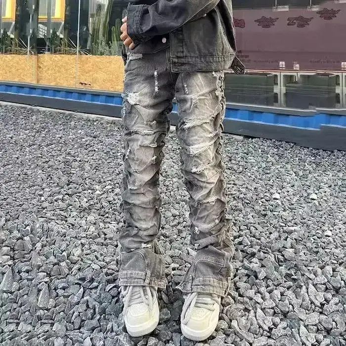 Japanese Brand Black Color Worn Out Pleated Distressed Denim Pant Size US 32 / EU 48 - 1 Thumbnail