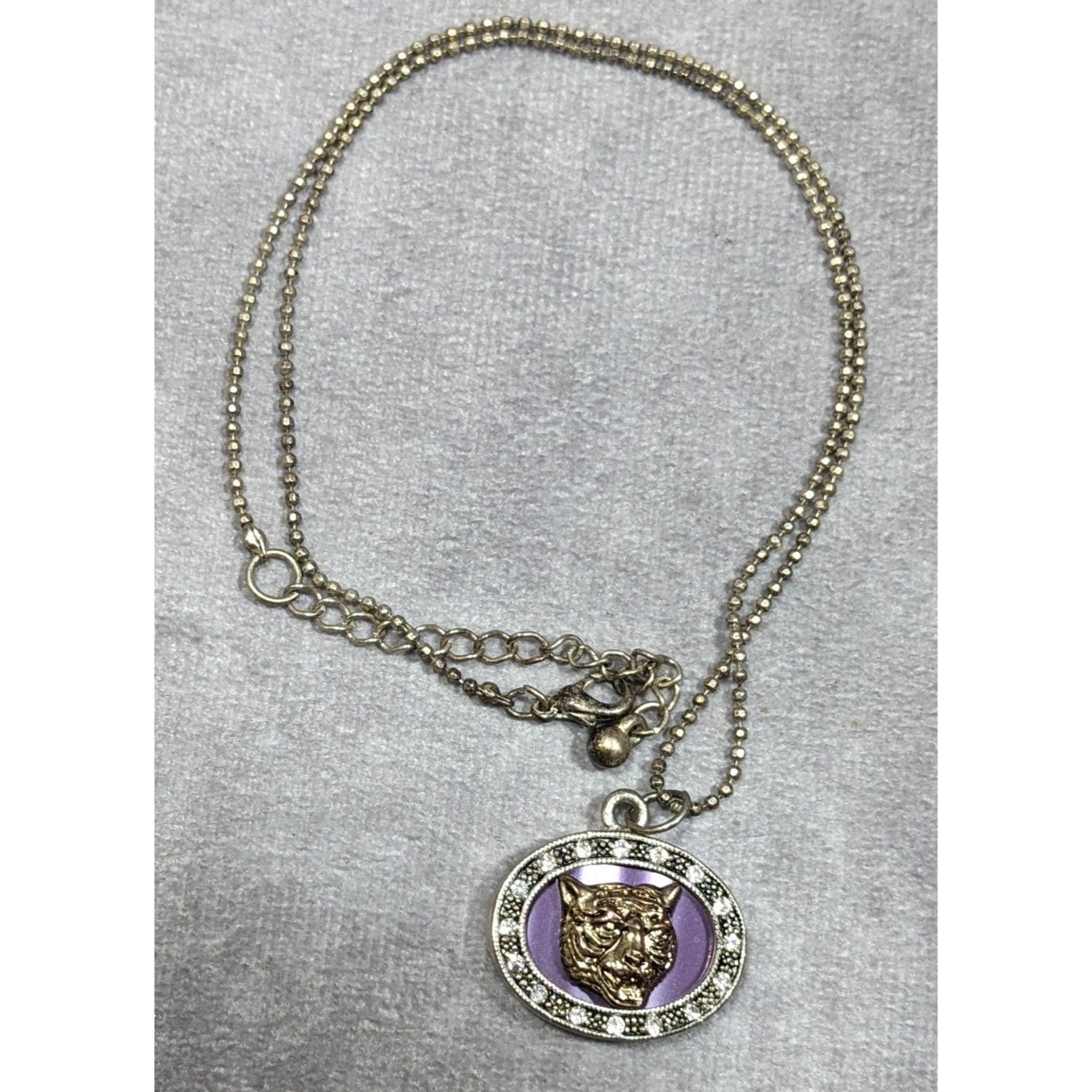 Other Metallic Purple Silver And Gold Tone Tiger Face Pendant Neck Size ONE SIZE - 2 Thumbnail