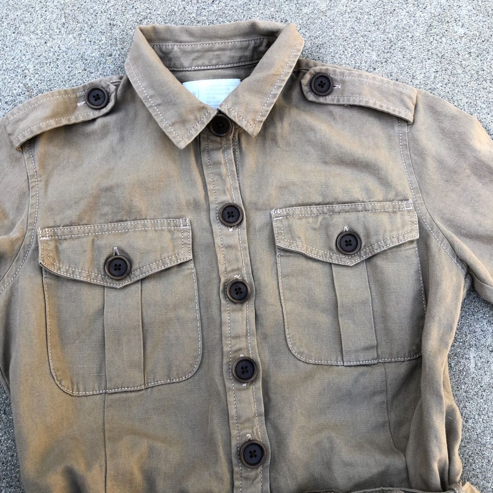 Banana Republic Banana Republic Romper One Piece Shorts Womens 2 Petite Military Army BR/HTG-S78 Brown 2P Petite Short Sleeve Solid Aesthetic Mens Womens Girls Boys Size 26" / US 2 / IT 38 - 2 Thumbnail