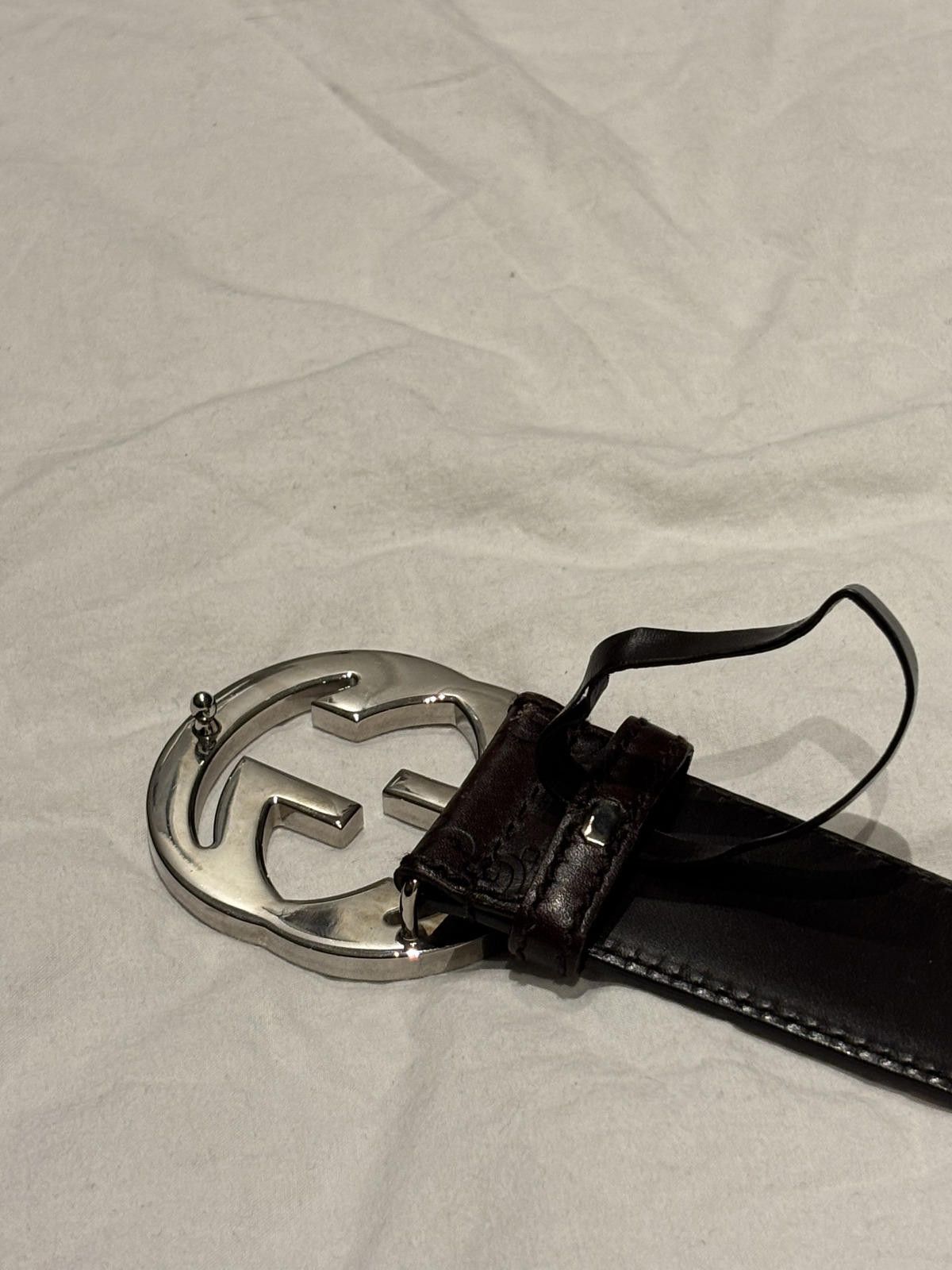 Gucci Gucci - Brown Leather Belt with Silver Interlocking G Buckle Size ONE SIZE - 5 Thumbnail
