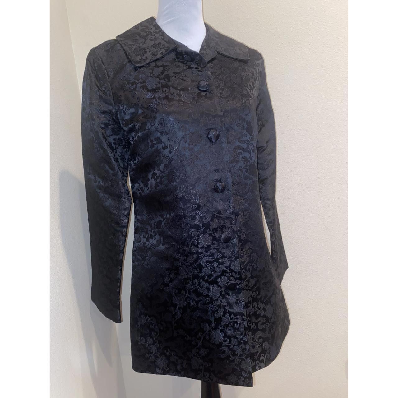 Designer Vintage Style Black Brocade Jacket With Satin Green Lining Size M / US 6-8 / IT 42-44 - 5 Thumbnail