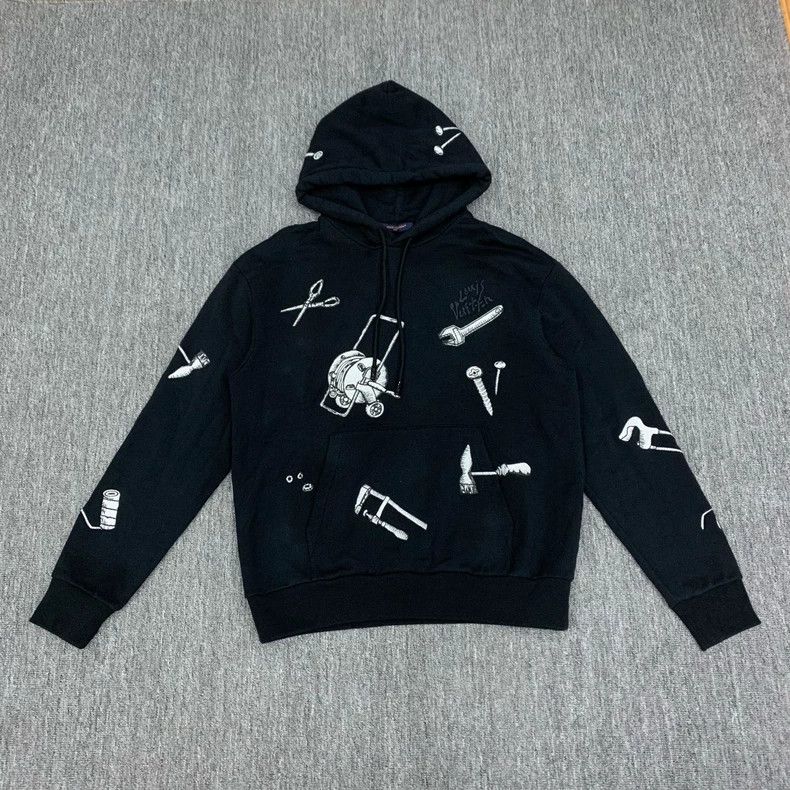 LOUIS VUITTON Black Tool Embroidered Hoodie