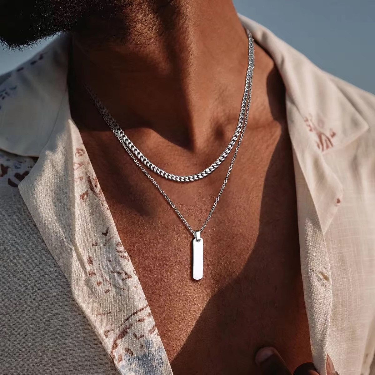 Jewelry Vertical Bar Stacked Necklaces in Silver, Men's