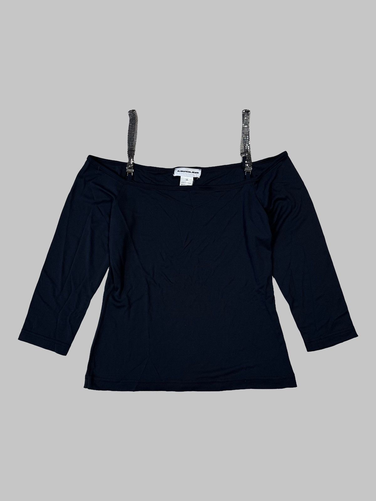 Thierry Mugler Mugler Off Shoulder Black Top Crystal Strap 3/4 Sleeve Size M / US 6-8 / IT 42-44 - 1 Thumbnail