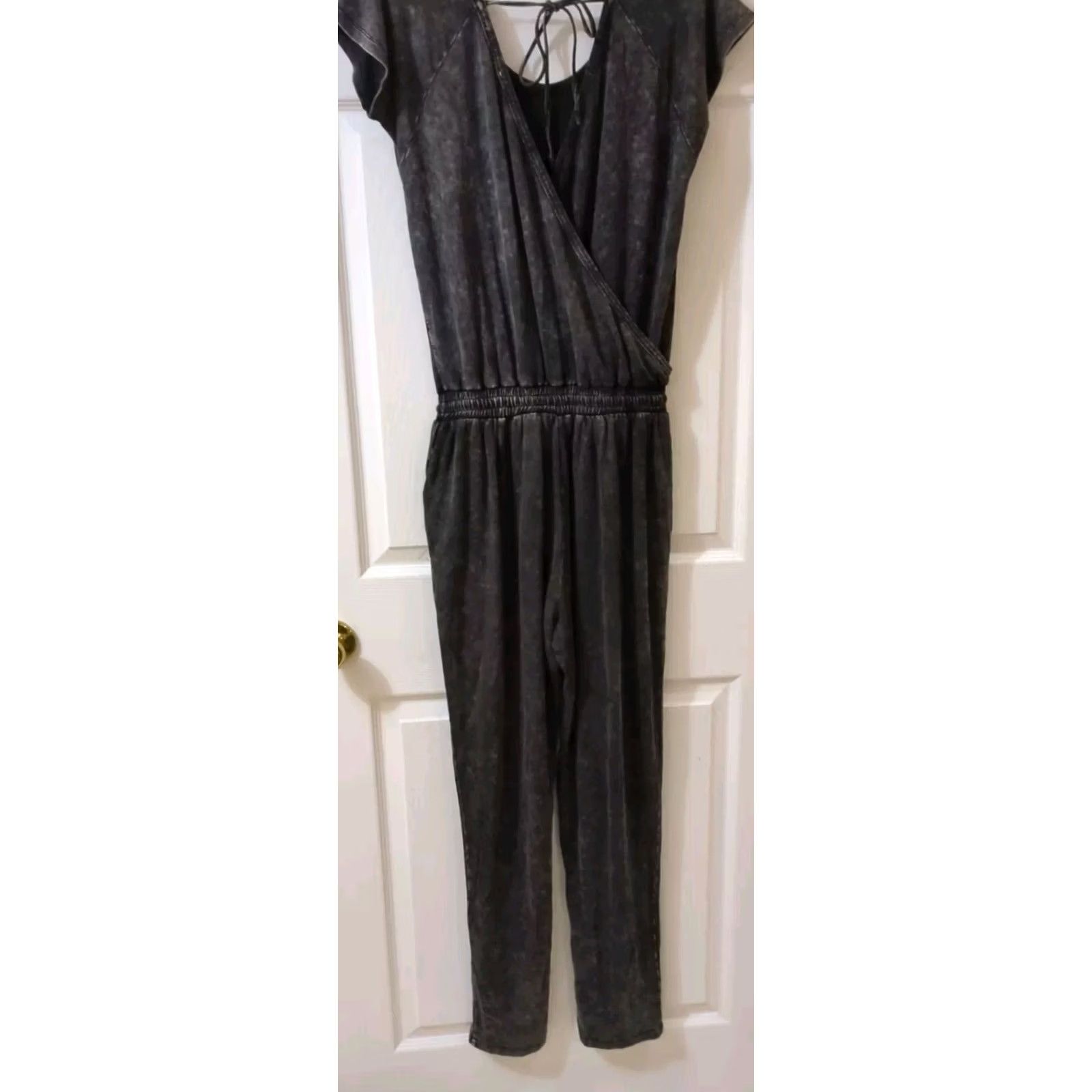 Vintage Promesa Jumpsuit One-Piece Black Tie Dye Knit Cotton Blend Elastic Waist Short Sleeve Round Neck Tie Dye Bohemian Size M Womens Size 32" / US 10 / IT 46 - 5 Thumbnail