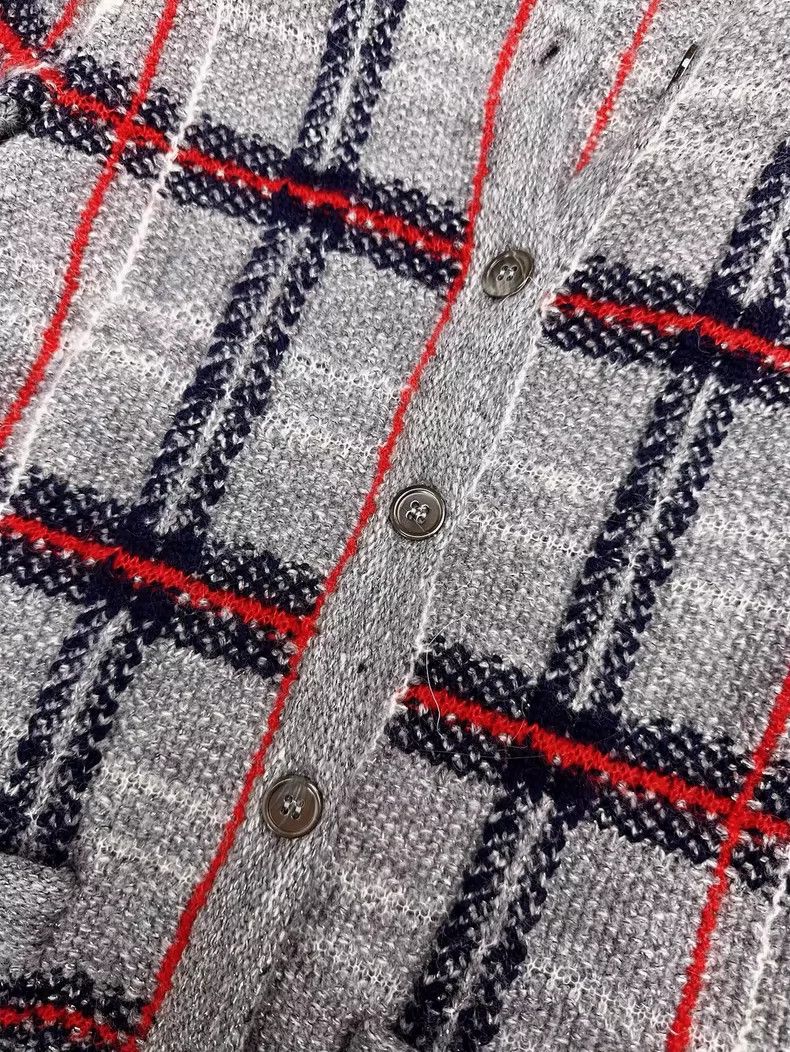 Thom Browne Thom Browne Gray knit jacket with red and blue checkered p Size XS / US 0-2 / IT 36-38 - 4 Thumbnail