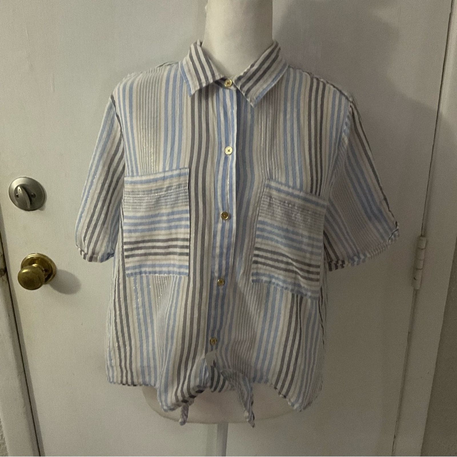Michael Kors MiCHAEL Michael Kors Cropped Blouse Front Tie XL Size XL / US 12-14 / IT 48-50 - 1 Thumbnail