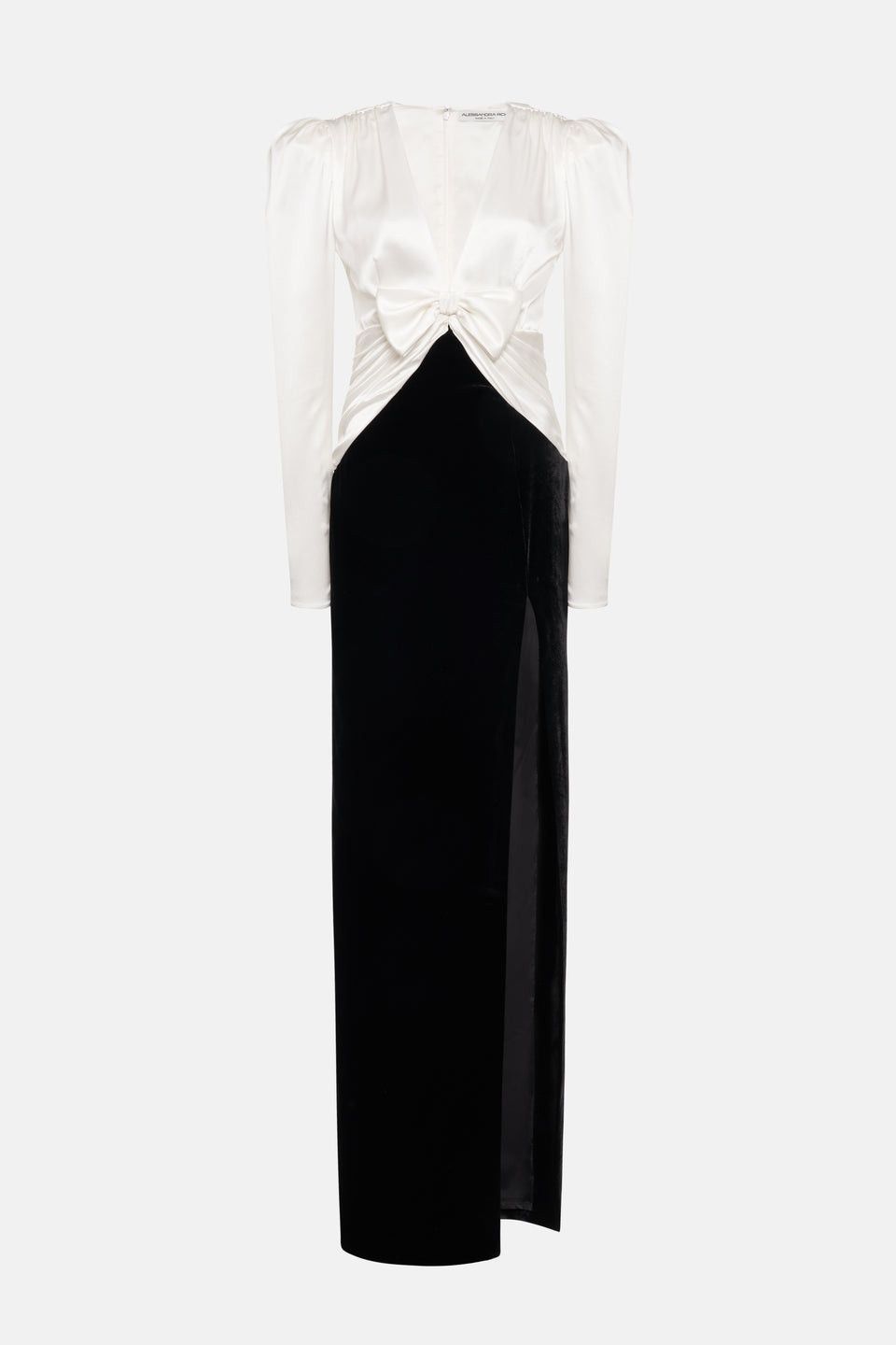 Alessandra Rich o1s22i1n0225 Long Silk & Velvet Dress in Black White Size S / US 4 / IT 40 - 1 Thumbnail