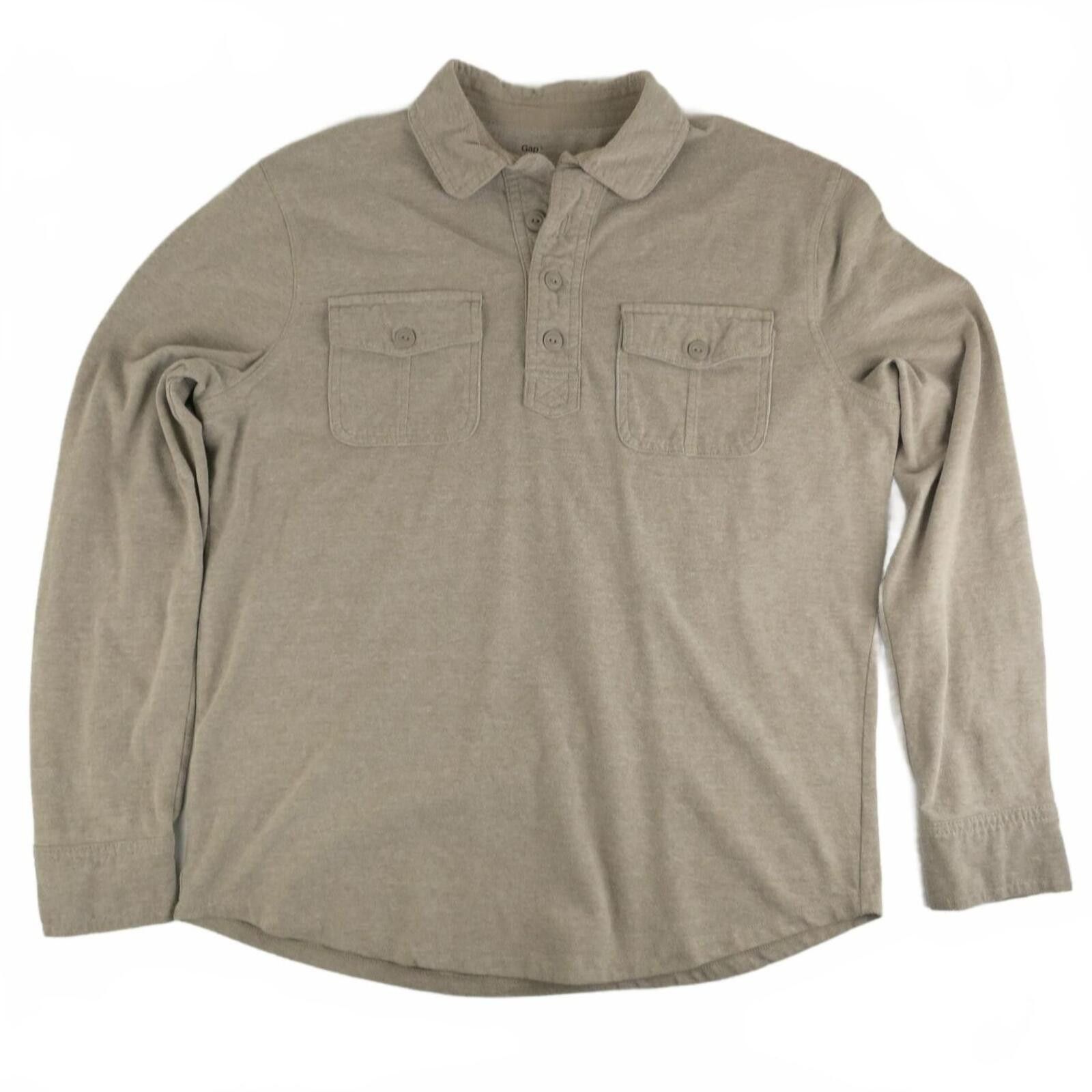Gap Gap Long Sleeve Beige Polo Shirt with Button Pockets Size L Size US L / EU 52-54 / 3 - 1 Thumbnail