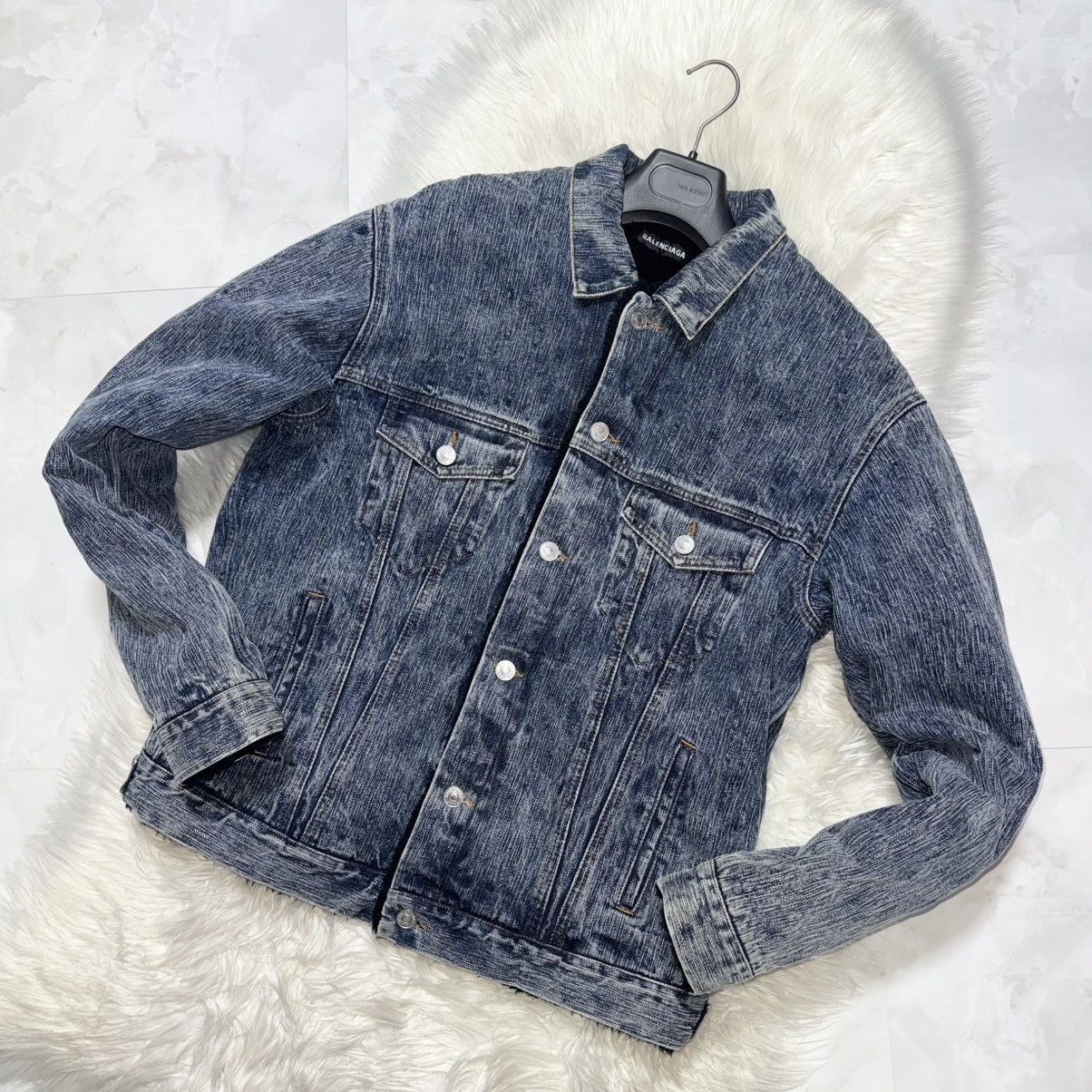 Balenciaga Balenciaga Boa Fur-Lined Marbled Denim Bomber Jacket, Size US S / EU 44-46 / 1 - 10 Thumbnail