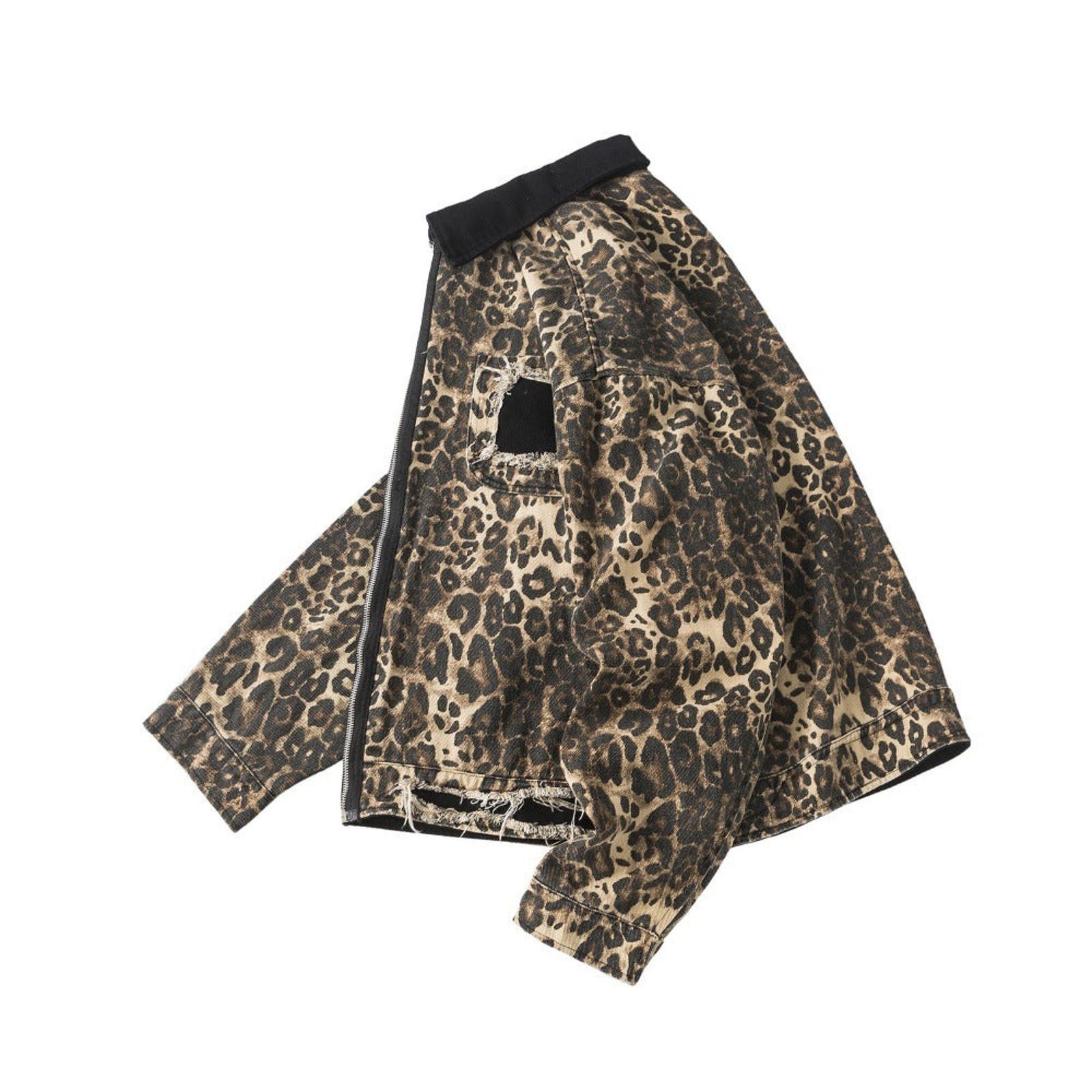 Other Brown Leopard Print Distressed Zip-Up Jacket Size US M / EU 48-50 / 2 - 2 Thumbnail
