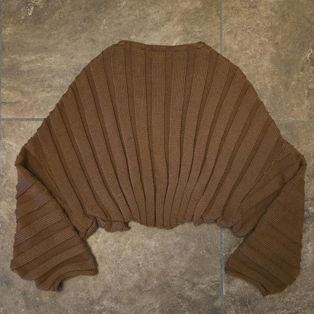 Fashion Nova Burnt Orange Bold Ribbed FN Crop Sweater Vneck Size M / US 6-8 / IT 42-44 - 2 Thumbnail