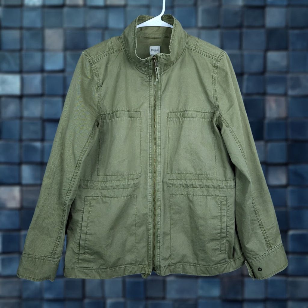 J.Crew J.CREW Jacket Green Standing Collar Full zip Pockets Unlined Size L Womens Shirt? (Note: This line would be corrected below) Size L / US 10 / IT 46 - 1 Thumbnail