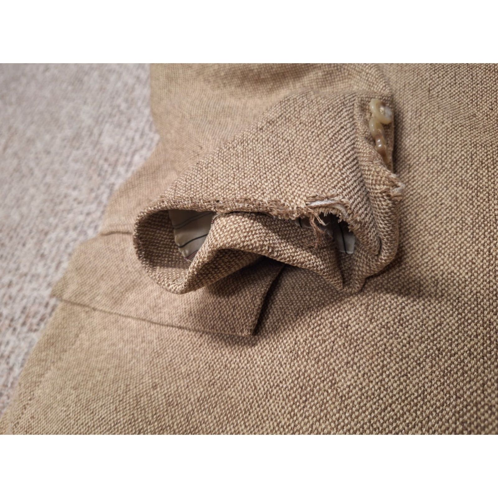 Polo Ralph Lauren VINTAGE Polo Ralph Lauren Blazer Mens 46R Tan VTG Made In Italy 100% Silk Distressed Size US XXL / EU 58 / 5 - 5 Thumbnail