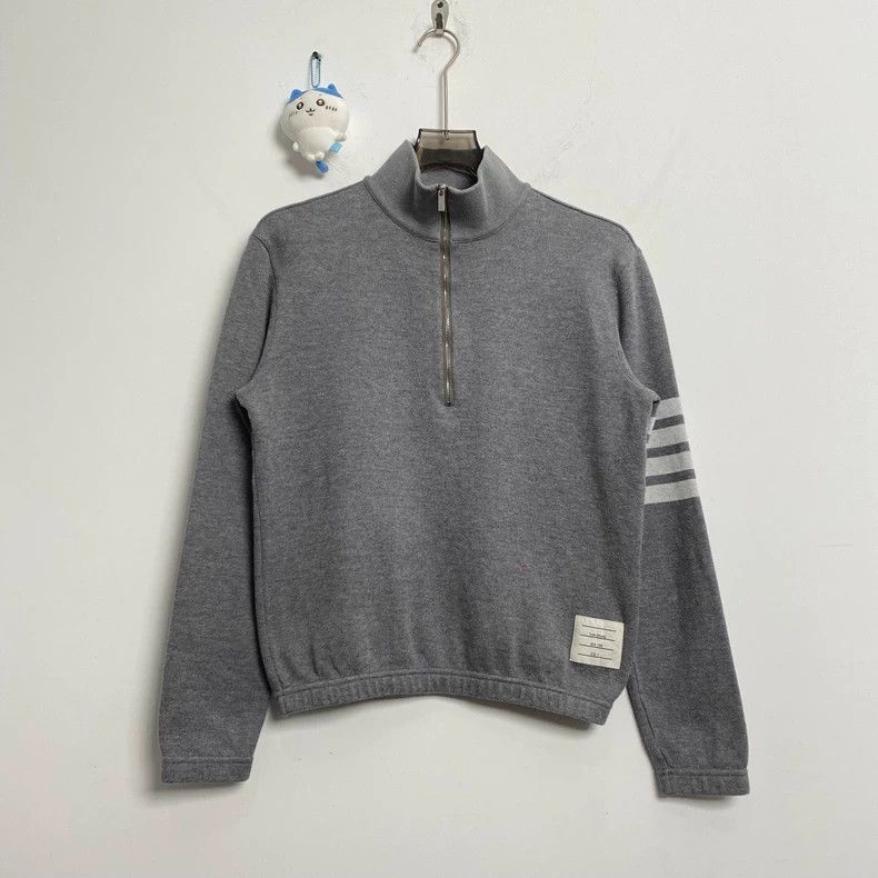 Thom Browne Gray four-striped half-zipped knitted sweatshir