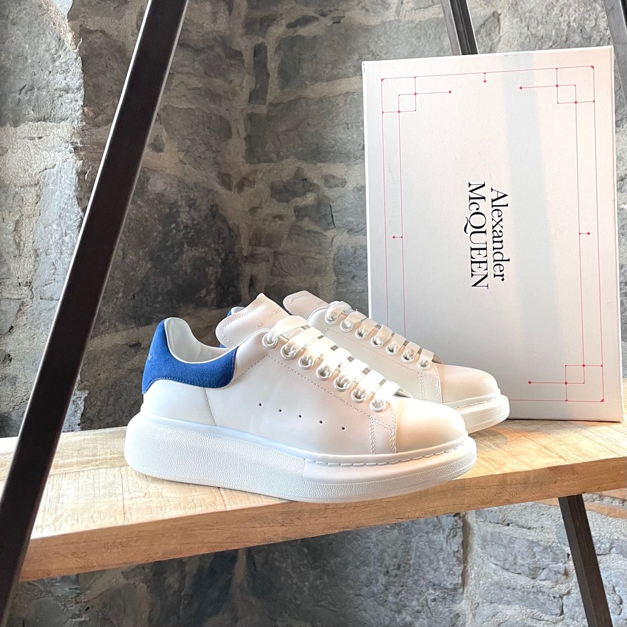 Alexander McQueen Alexander McQueen White Leather Blue Suede Sneakers Size US 9.5 / IT 39.5 - 1 Thumbnail