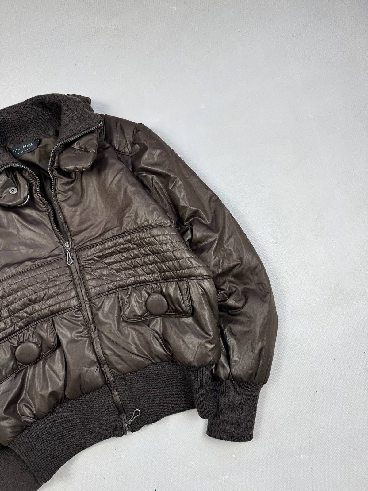 Other Vintage Zeta Moda Brown Puffer Bomber Jacket Size L / US 10 / IT 46 - 2 Thumbnail