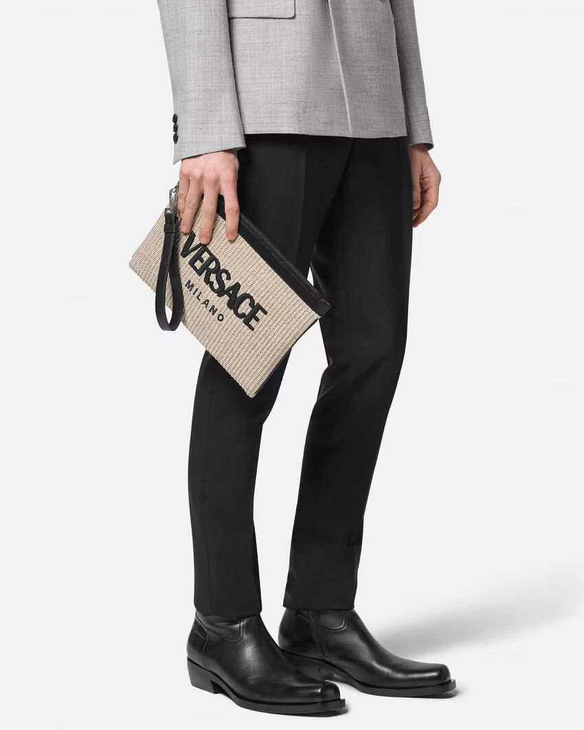 Versace o1s22i1n0125 Size: OS / Raffia Pouch in Beige Black Size ONE SIZE - 4 Thumbnail
