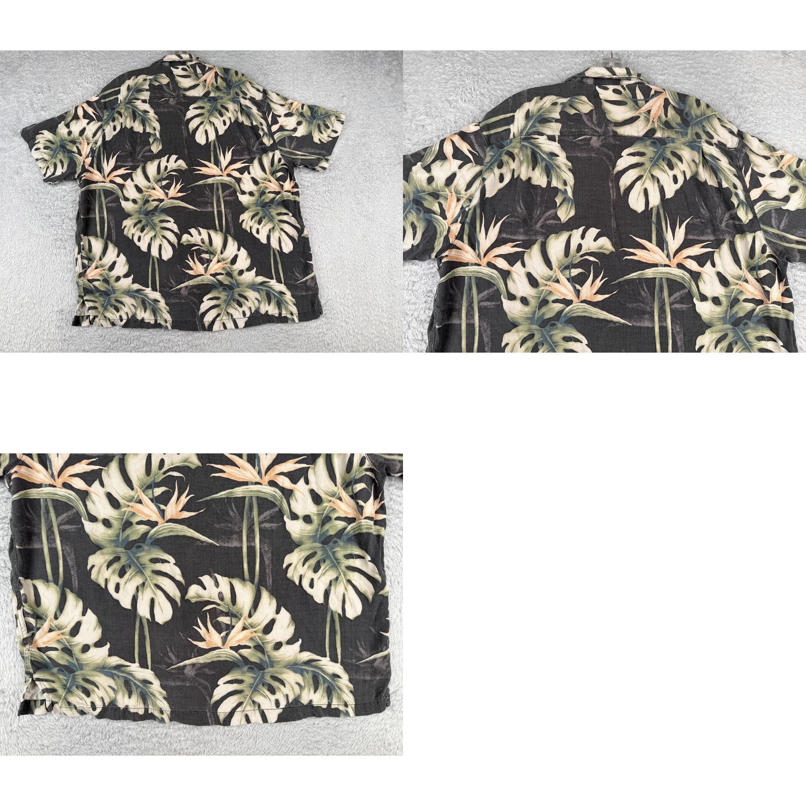 Paradise Caribbean Shirt Men XL Black Silk Blend Hawaiian Floral Short Sleeve Button-Up Collared Pocket Resort Vacation Luau Aloha 90s Size US XL / EU 56 / 4 - 9 Thumbnail