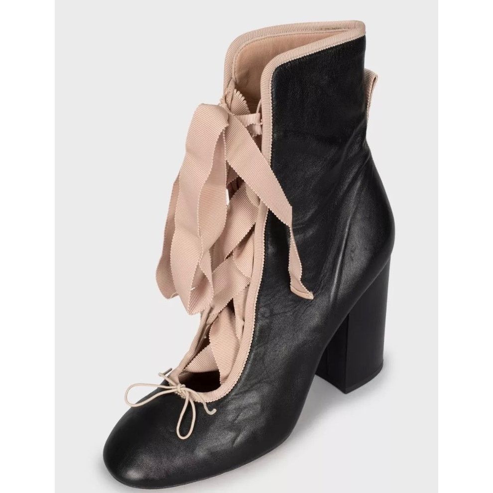 Valentino Valentino Black Leather Lace-Up Ankle Boots - Size 39.5 Size US 9.5 / IT 39.5 - 3 Thumbnail