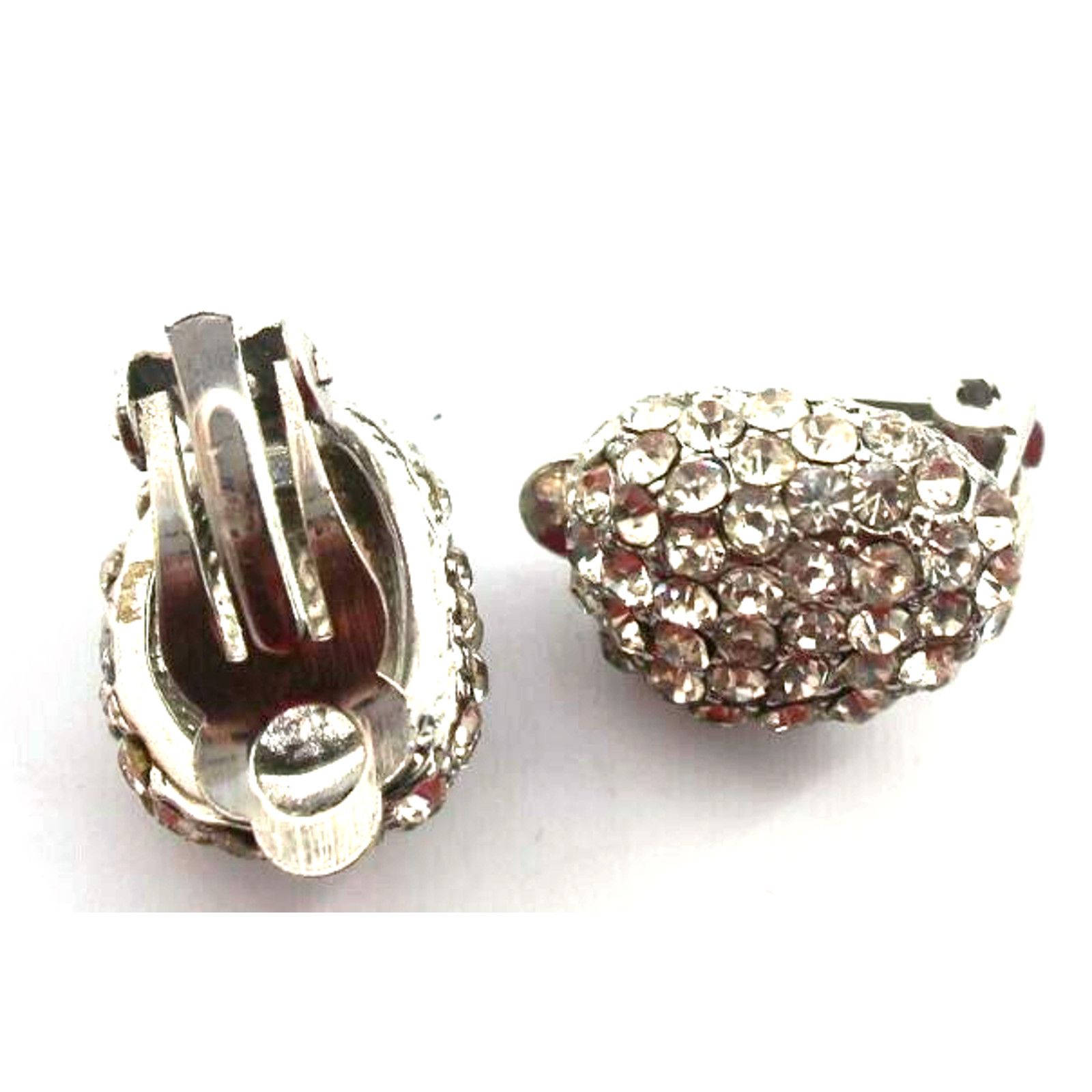 Other Clear Crystal Rhinestone Button Earrings Silver Tone Clip On Size ONE SIZE - 2 Thumbnail