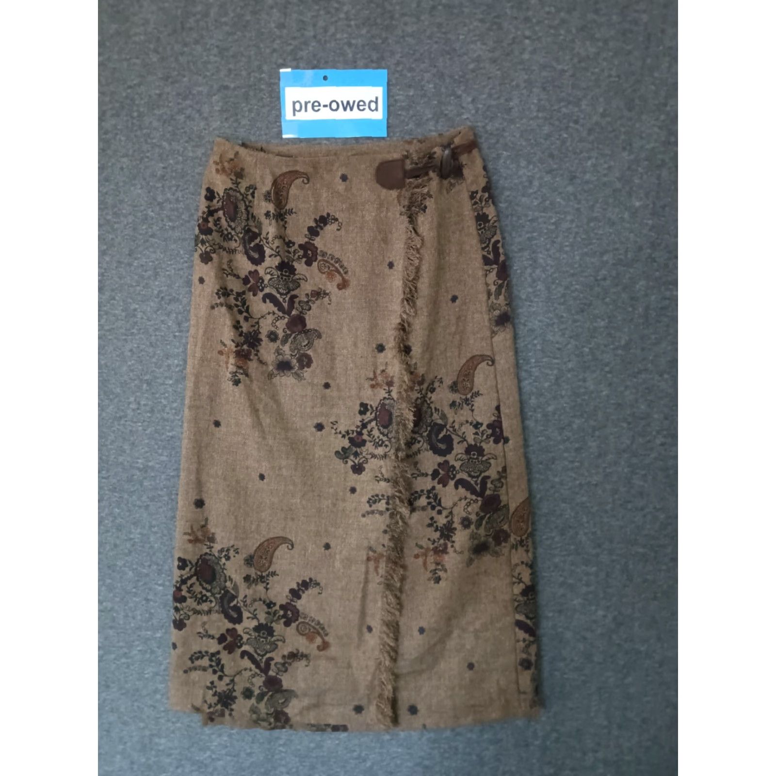 Vintage VINTAGE Northcrest Wrap Around Skirt Brown Paisley Fringed Edge Knee Length Polyester 4 Womens Bohemian Size 27" / US 4 / IT 40 - 2 Thumbnail