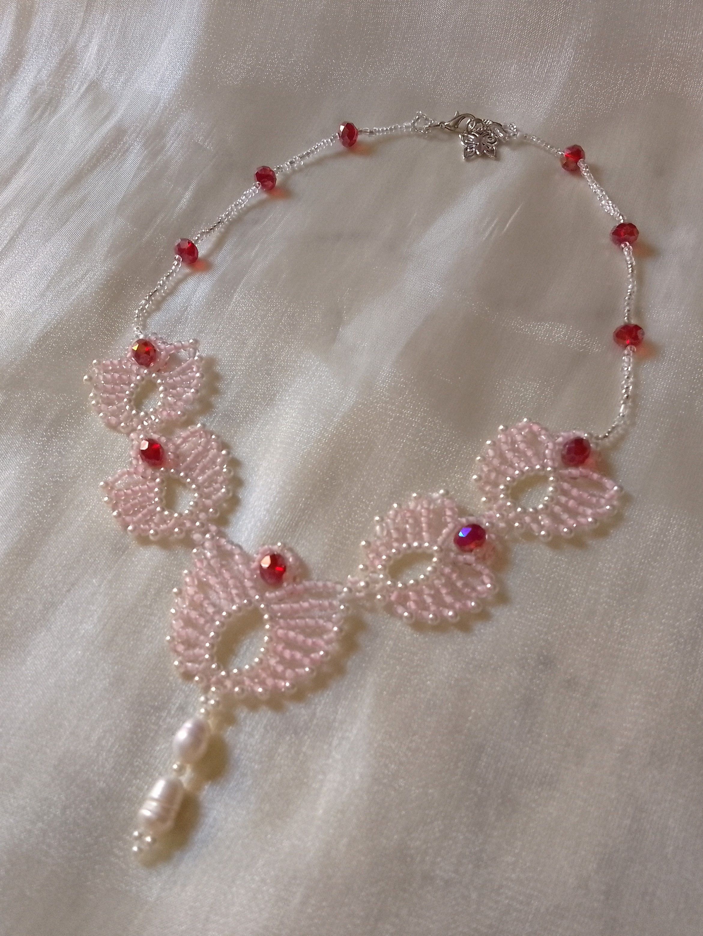 Handmade Necklace Pink lotus flowers with crystal& freshwater pearls Size ONE SIZE - 11 Thumbnail