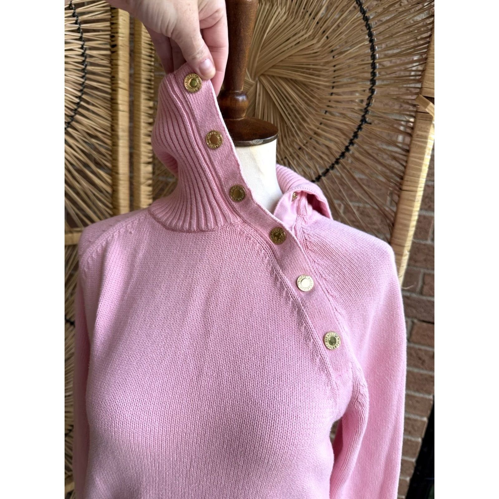 Ralph Lauren VINTAGE Lauren by Ralph Lauren Turtleneck Sweater Pink Gold Snap Buttons Medium Size M / US 6-8 / IT 42-44 - 4 Thumbnail
