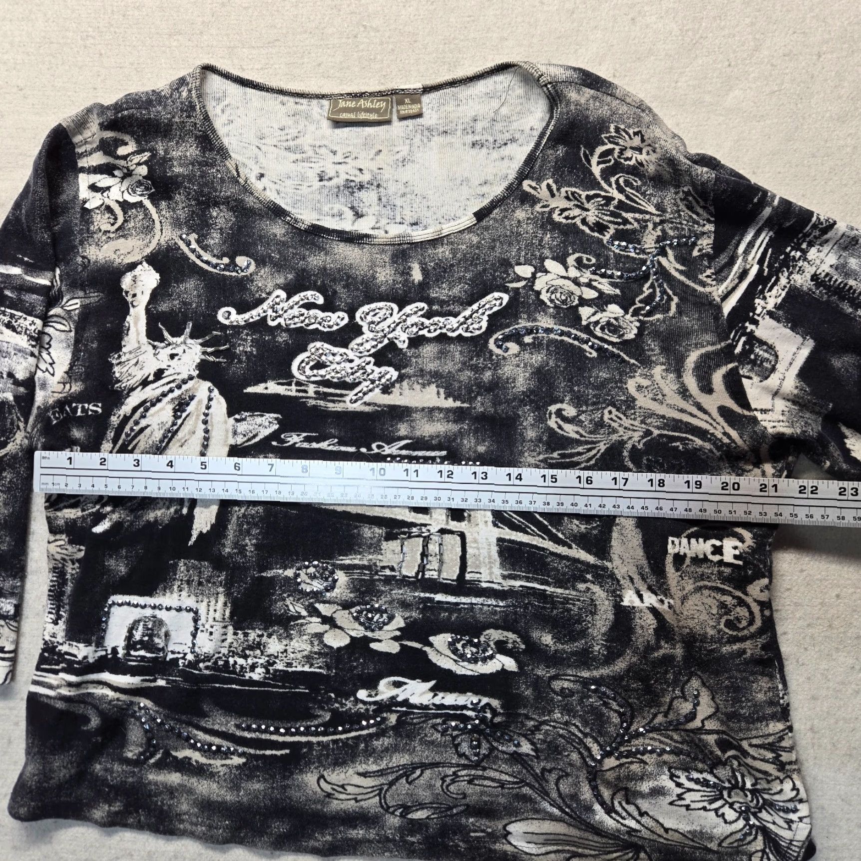 Vintage Jane Ashley Shirt Adult Women's XL Black 3/4 Sleeve Pullover City NY Skyline Casual Basic T-Shirt Conservative Fit Women Size XL / US 12-14 / IT 48-50 - 5 Thumbnail