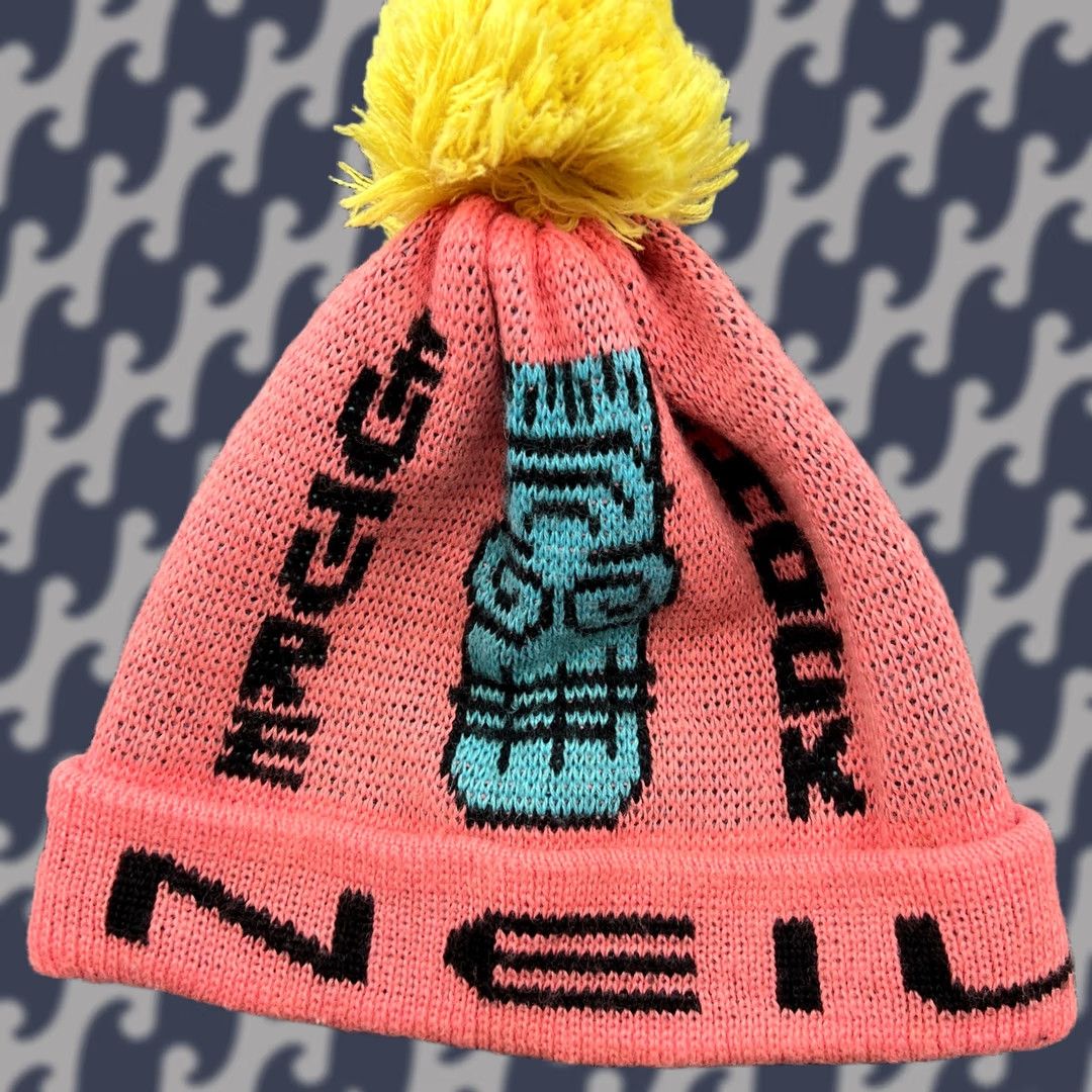 O'Neill VINTAGE O'Neill Beanie Hat One Size Future Shock Snowboard Ski Pink Pom Pom Size ONE SIZE - 1 Thumbnail