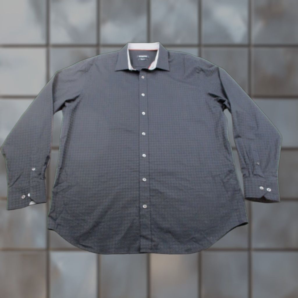 BUGATCHI Bugatchi Shirt Mens XL Black Classic Fit Long Sleeve Dress Button Up Houndstooth Size 46R - 1 Thumbnail