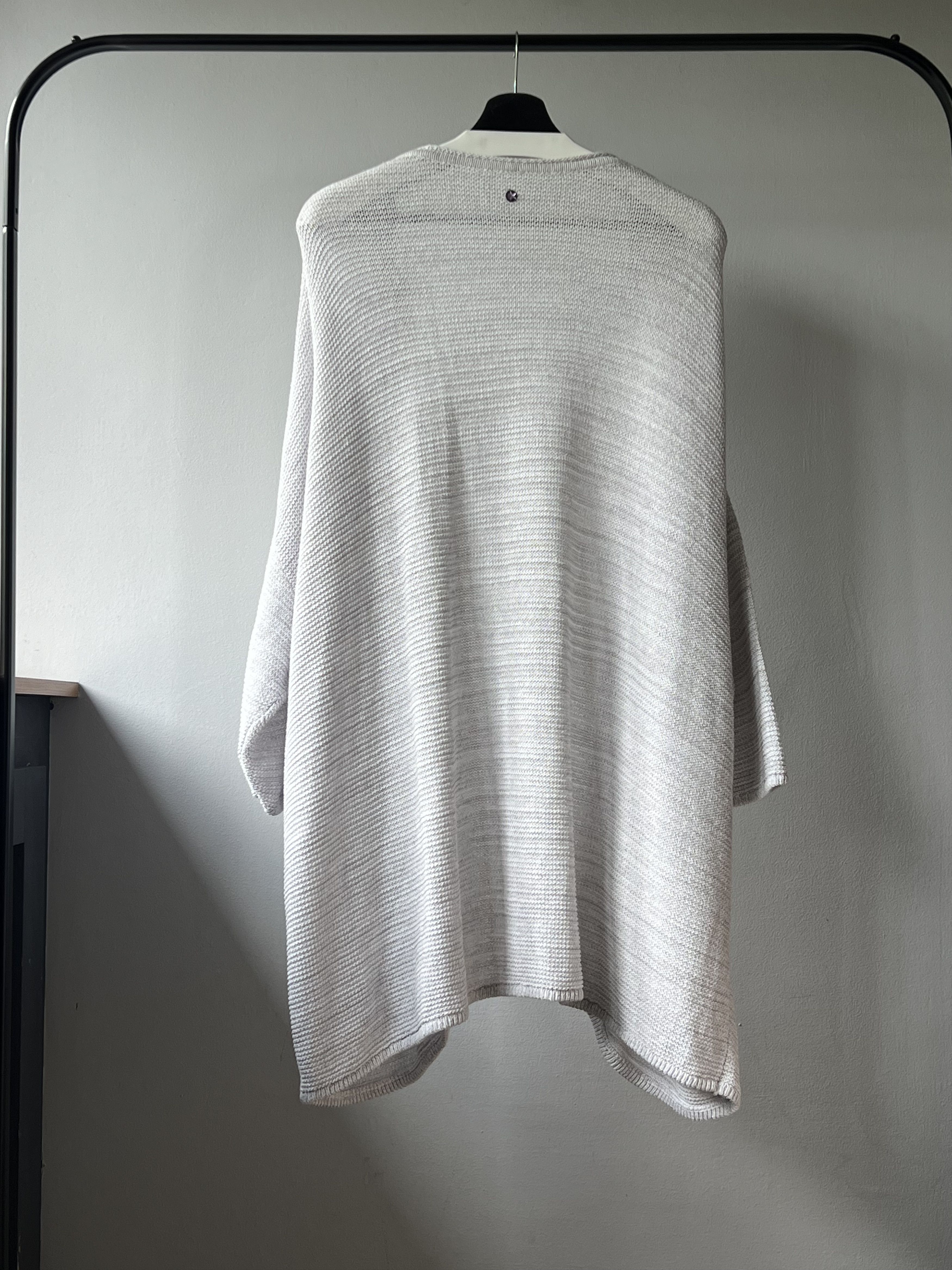 Designer Ivko White Printed Stars Knitted Oversized Women's Cardigan Size XS / US 0-2 / IT 36-38 - 2 Thumbnail