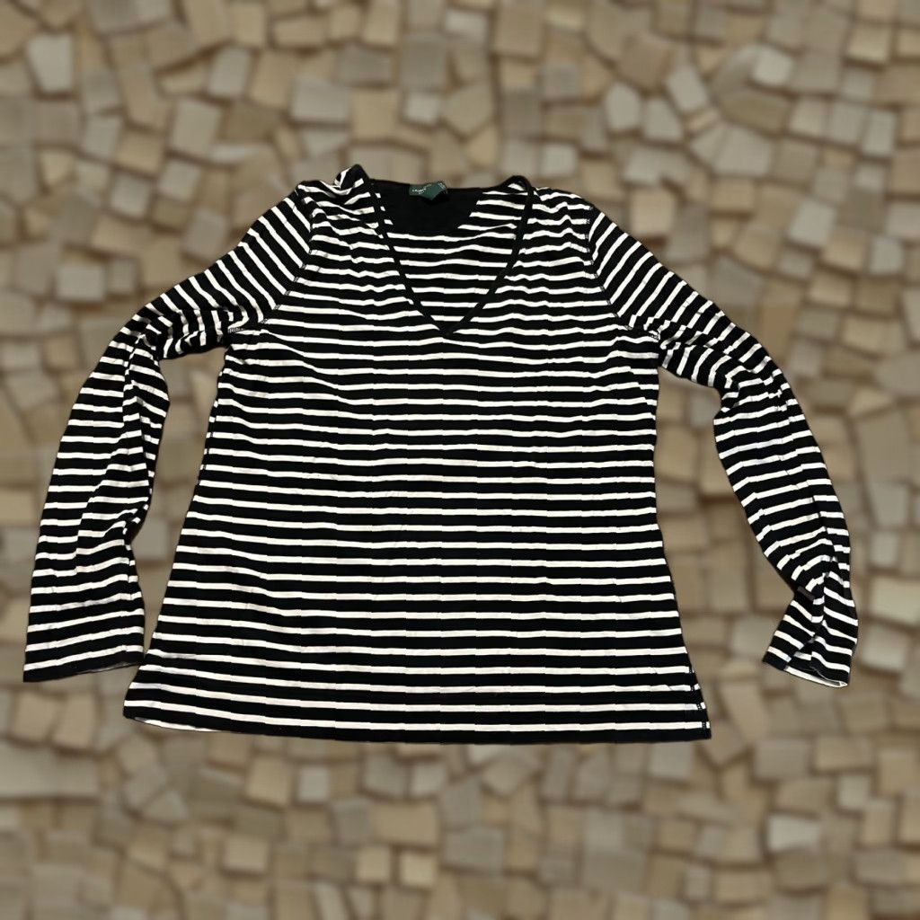 Ralph Lauren Lauren Ralph Lauren Shirt Women's XL Black White Striped Long Sleeve Size XL / US 12-14 / IT 48-50 - 1 Thumbnail