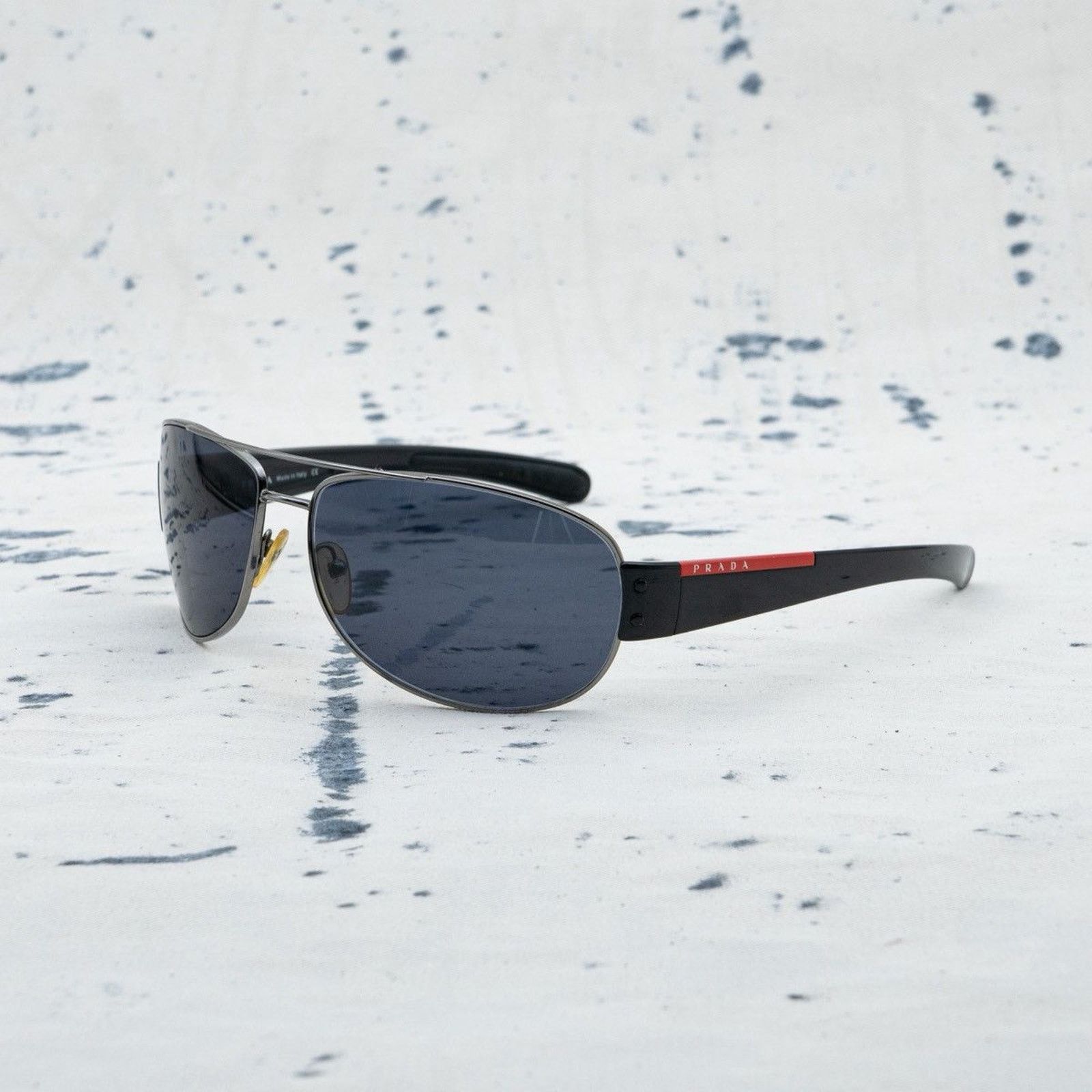 Vintage prada sport red tab silver black aviator sunglasses