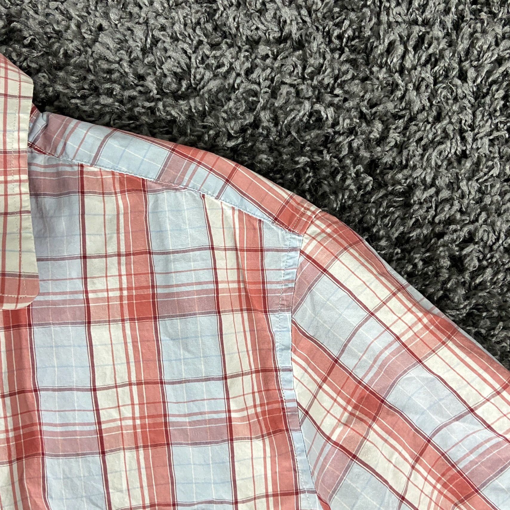 Banana Republic Banana Republic Button-Up Shirt Orange Plaid Short Sleeve L Men’s Regular Size L Mens Size US 33 - 4 Thumbnail
