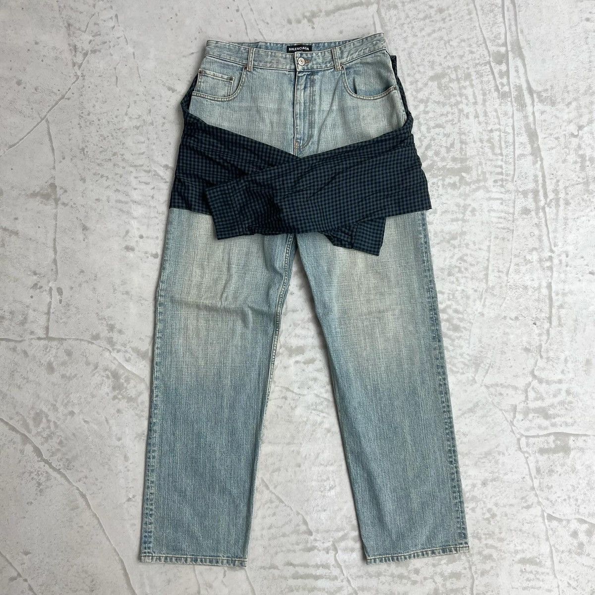 Balenciaga Balenciaga SS21 Hybrid Flannel Shirt Denim Jeans Size US 31 - 2 Thumbnail