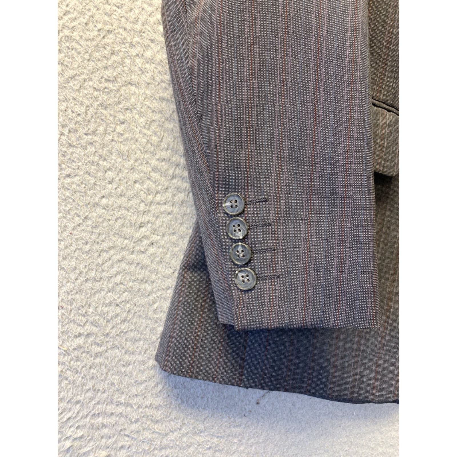 Yves Saint Laurent VINTAGE Yves Saint Laurent YSL Brown Pin Stripe Blazer Men 38 Wool Twill Slim 2-Button Front 4-Button Sleeve Notch Lapel France Vintage Blazer Mens Size 38R - 2 Thumbnail