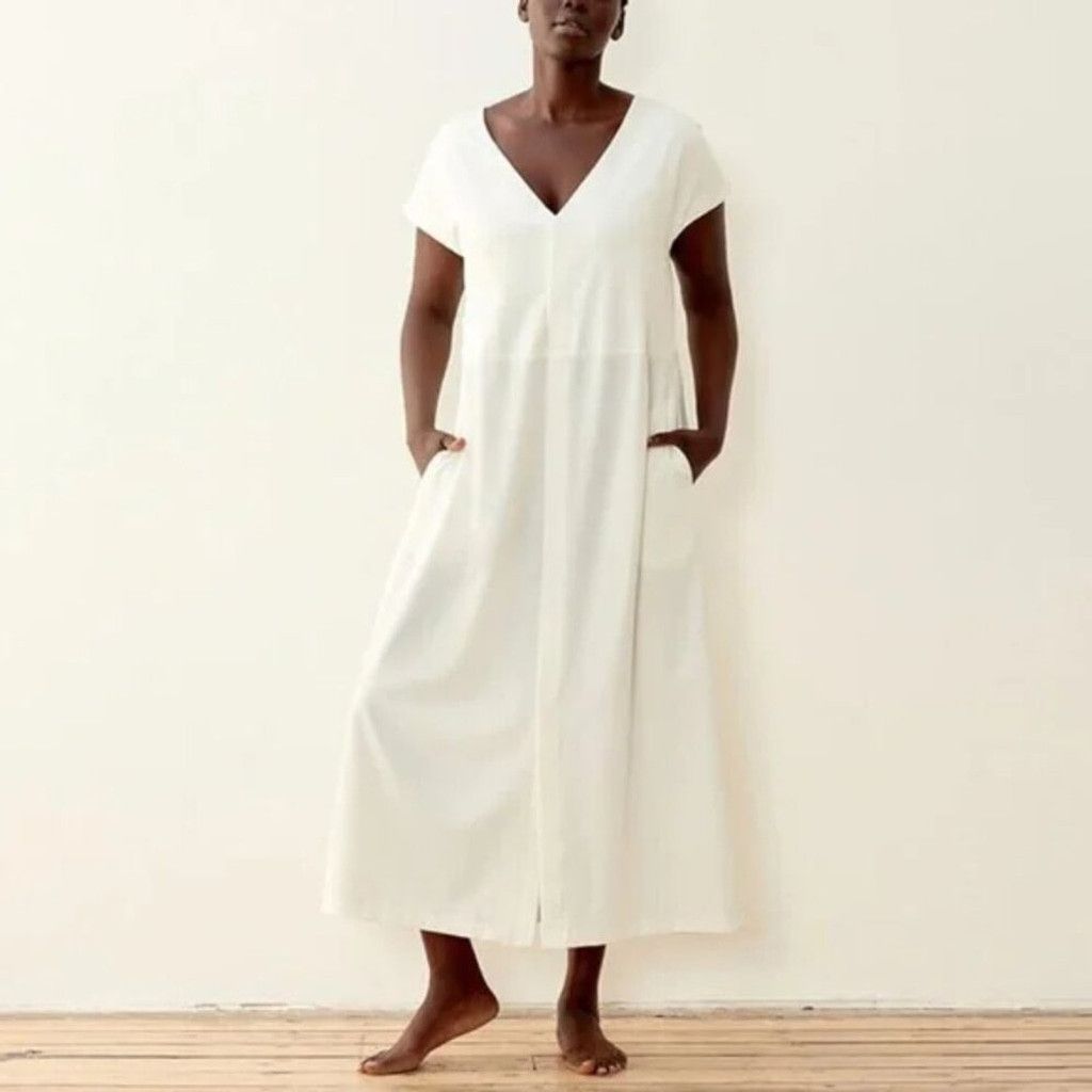 ADAM ET ROPE ADAY Minimalist Multiway White Maxi Dress with Black Belt S Size S / US 4 / IT 40 - 2 Thumbnail