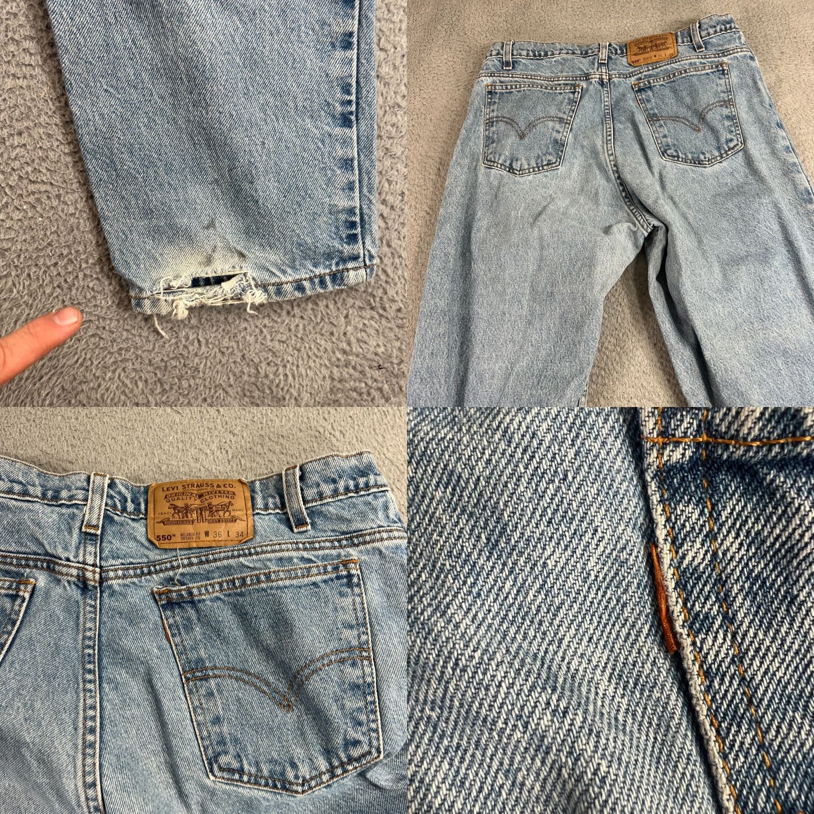 Levi's VINTAGE Levi's 550 Jeans Mens 36x34 Relaxed Tapered 90s Denim Blue 5-Pocket Mens Jeans Size US 36 / EU 52 - 10 Thumbnail