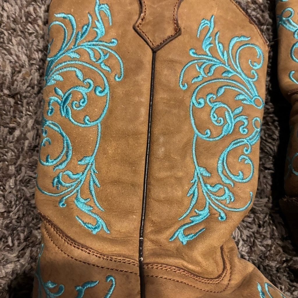 Corral Corral Tan Boots with Turquoise Embroidery Size US 8 / IT 38 - 2 Thumbnail