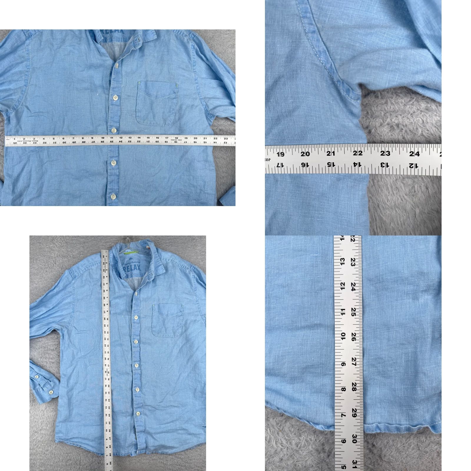 Tommy Bahama Tommy Bahama Shirt Men Large Blue 100% Linen Long Sleeve Pocket Button-Up Casual Resort Aloha Beach 40 in Chest Mens Regular L Blue Pocket Linen Shirt Size US L / EU 52-54 / 3 - 8 Thumbnail