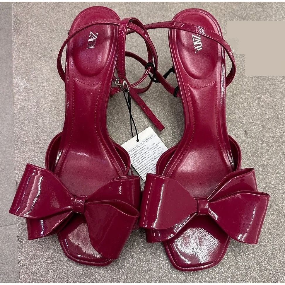 Zara LAST ONE! ZARA Red Bow Heels NWT Size US 8 / IT 38 - 8 Thumbnail